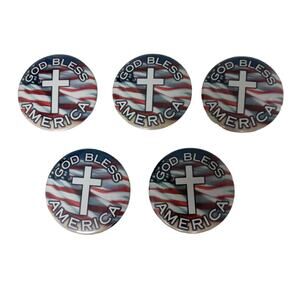 ❤️🤍💙God Bless America Flag Pinback Buttons w/ Cross – Lot of 5 Vintage USA 250